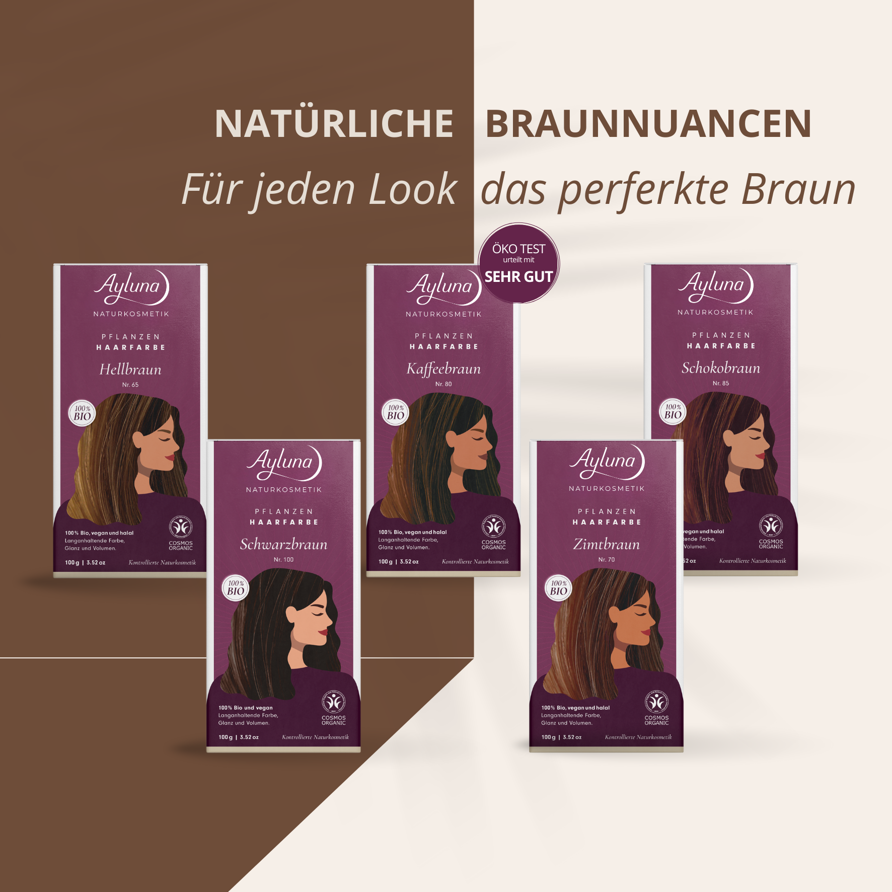 Ob sanftes Hellbraun oder tiefes Schwarzbraun – bei unseren Pflanzenhaarfarben findest du deinen idealen Braunton.